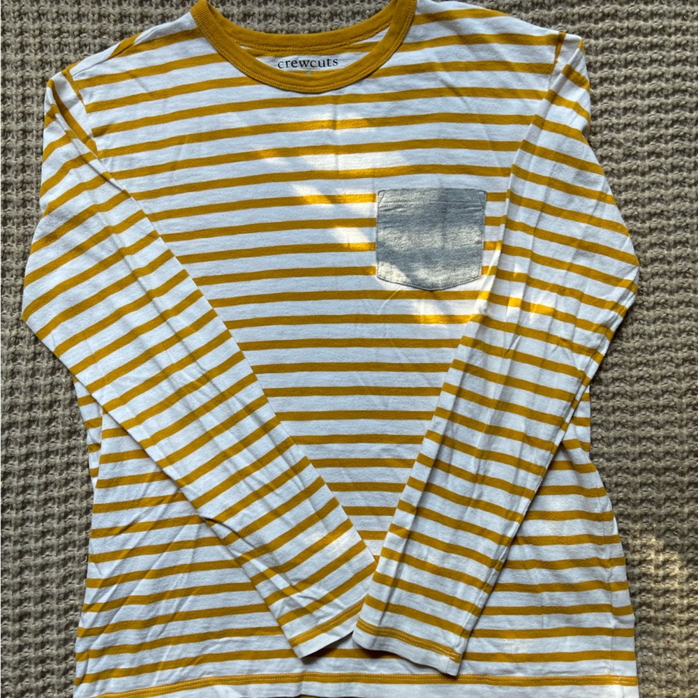 J.Crew Crewcuts Striped Yellow/White Cotton  Front Pocket LongSleeve T (12-14)